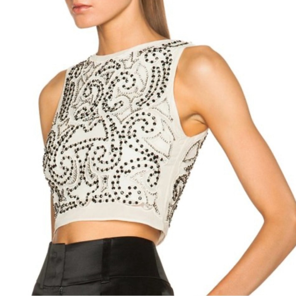 Alice & Olivia Cream and black silk beaded crop top! NYE❤️